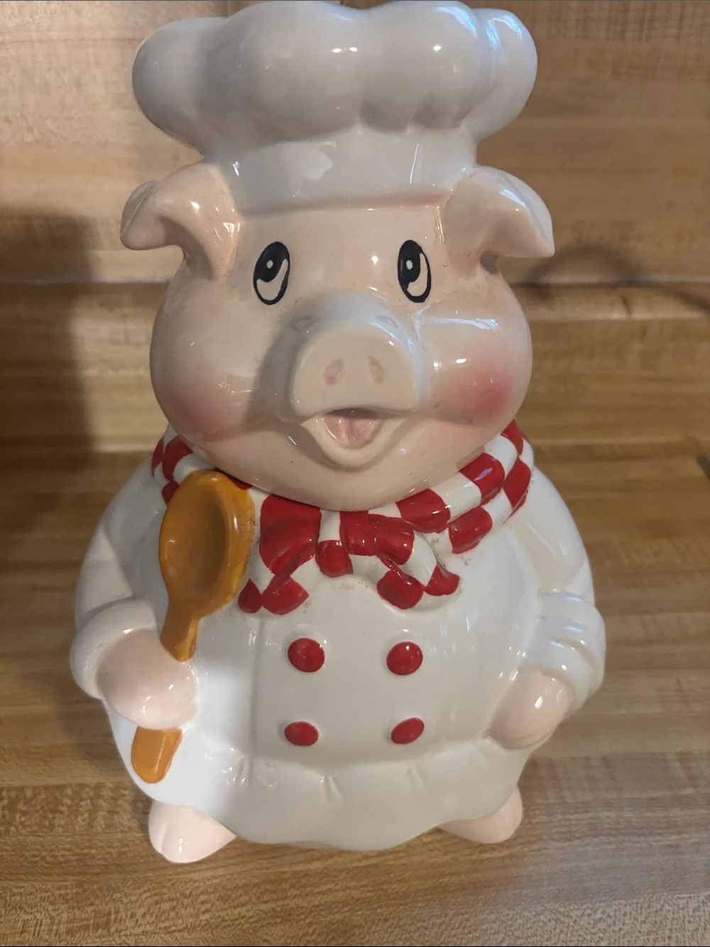 Ceramic Chef Pig Cookie Jar - White with Red Accents